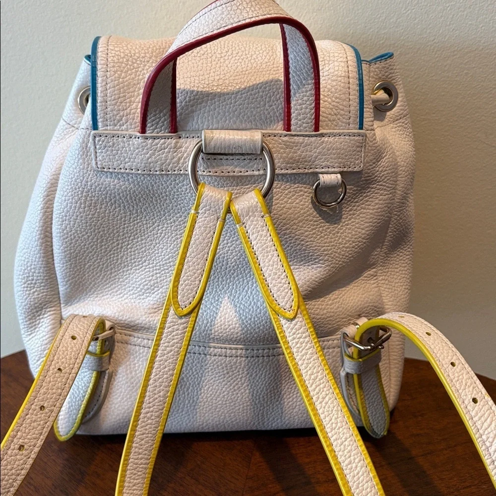 Coach Mini Backpack  F37789  leather cream/blue yellow red edging  2 turn locks